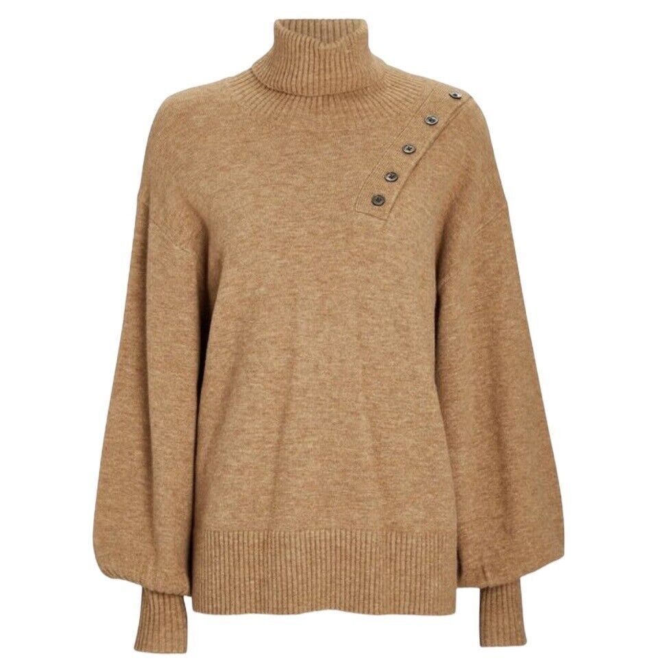 Marissa Webb Brown Cashmere Blend Balloon Sleeve Blake Turtleneck Sweater Medium